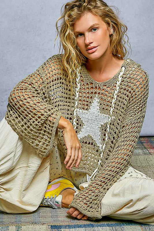 Star Stud Hooded Sweater
