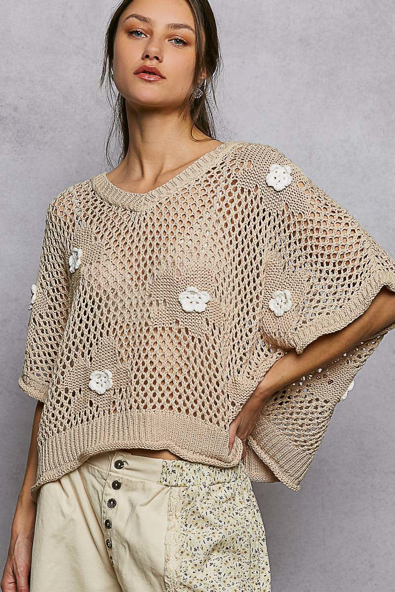Sand Floral Patch Sweater Tank