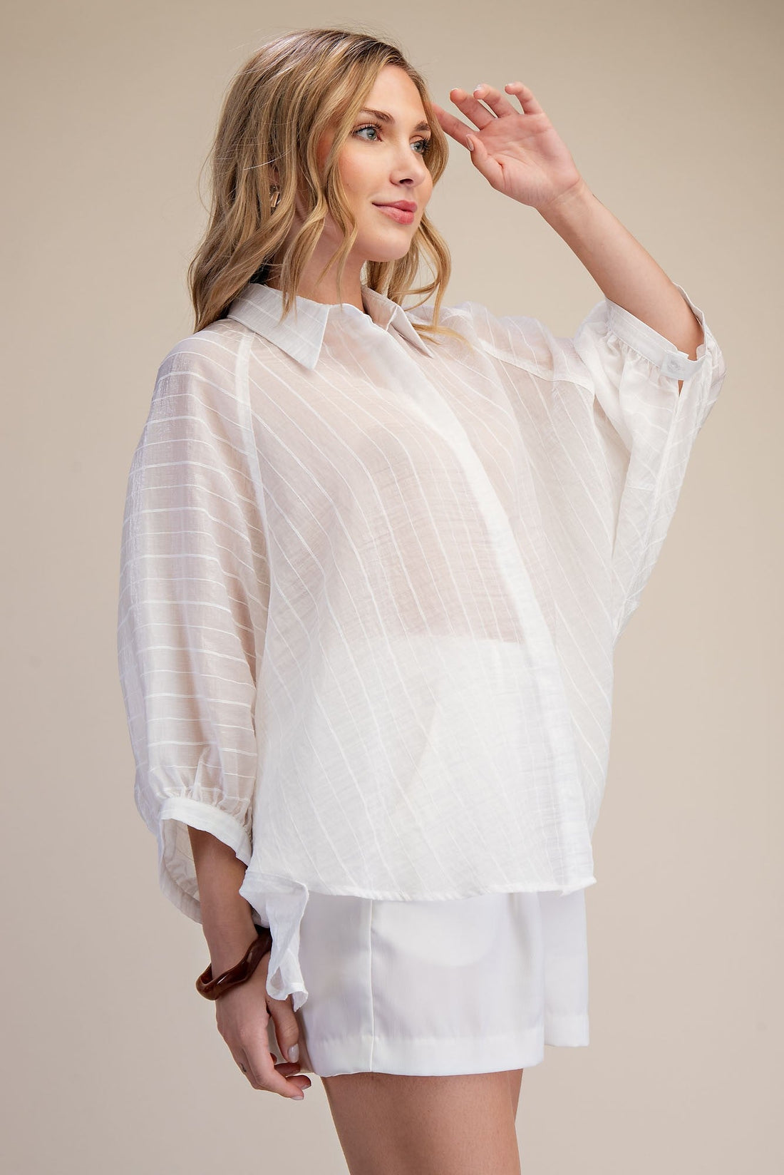 White Stripe Button Front Blouse