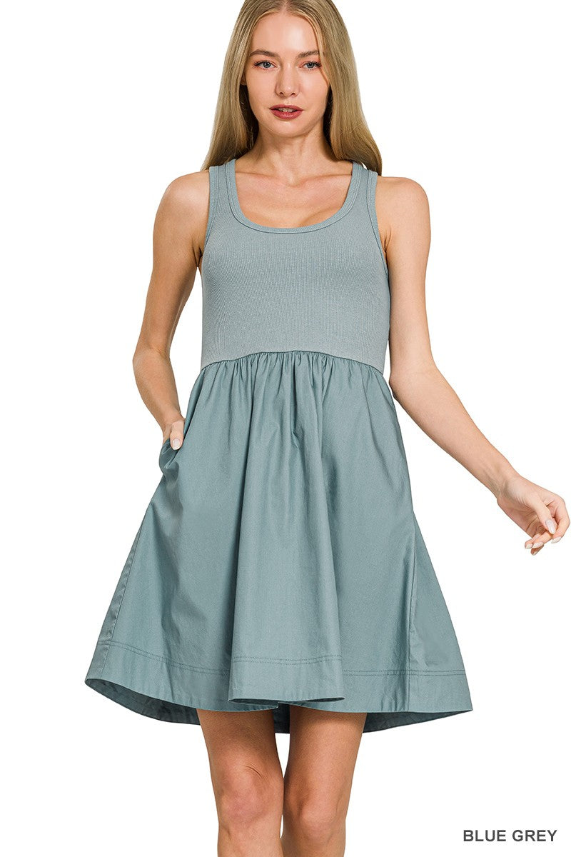 Easy Everyday Knit Woven Pocket Dress