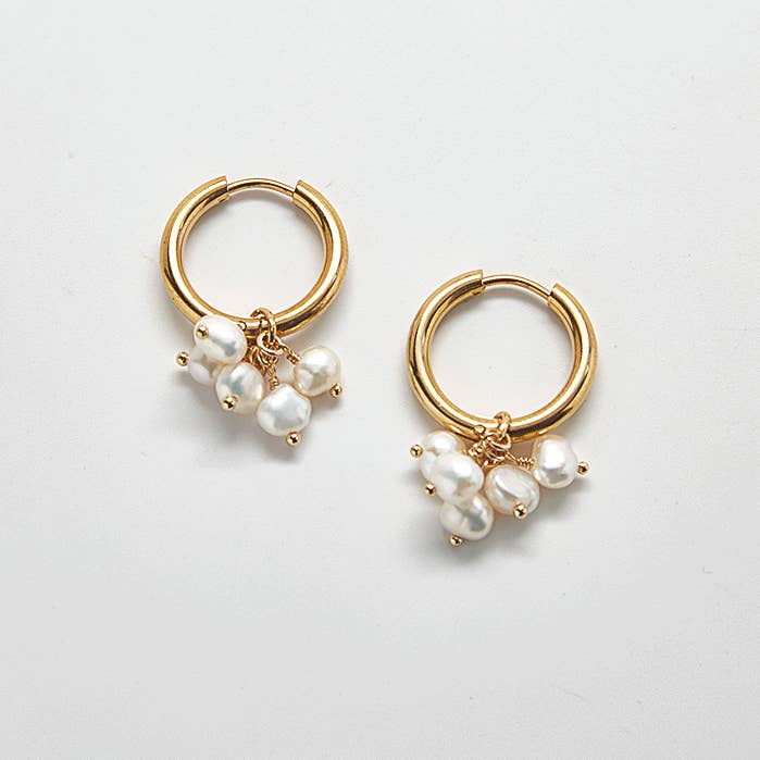 Gold Pearl Huggie Earrings