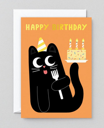 'Happy Birthday Cat Cake' Greetings Card